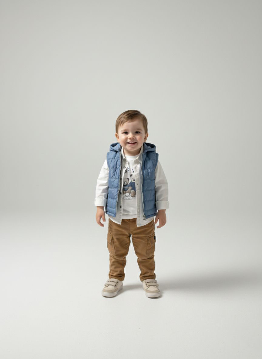 Mavi Kapitone Yelekli 4'lü Takım